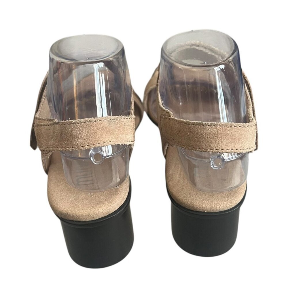 Munro Denise Li Suede Chunky Heel Sandals Beige Hook And Loop 9M - Picture 4 of 6
